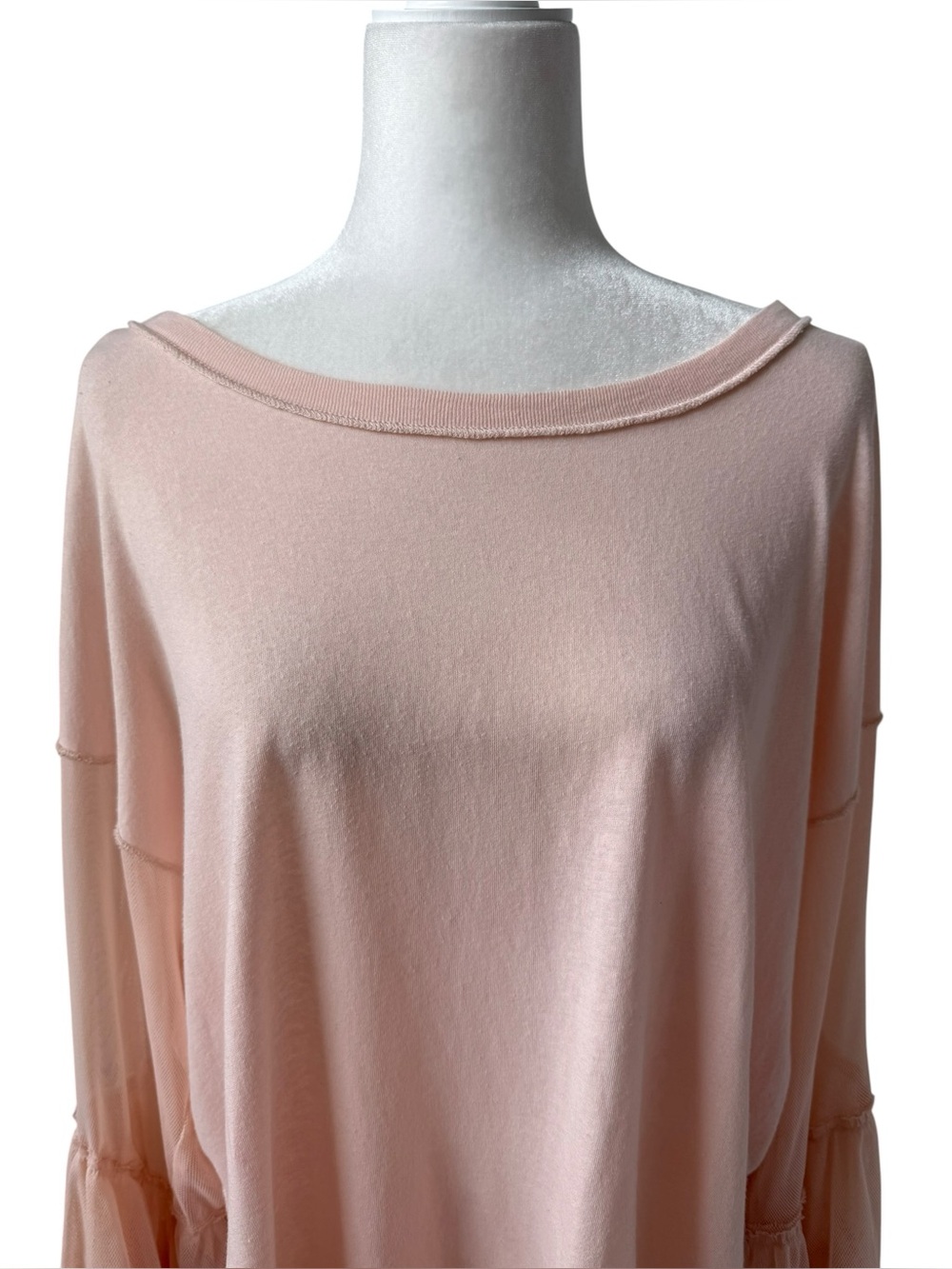 Free People Mesh Bell Sleeve Top Blush Pink Oversized Boho Tunic Sheer Sleeve S - Picture 3 of 9